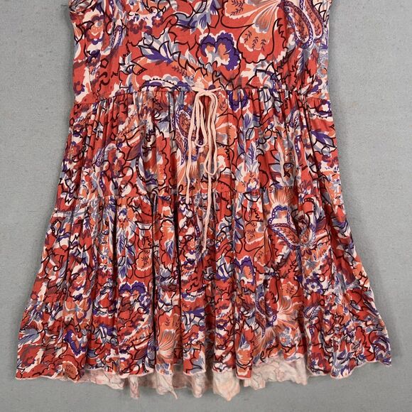 Free People Dress Women Small Red Boho Floral Beaded Jewel Tiered Coastal Resort - Picture 11 of 16